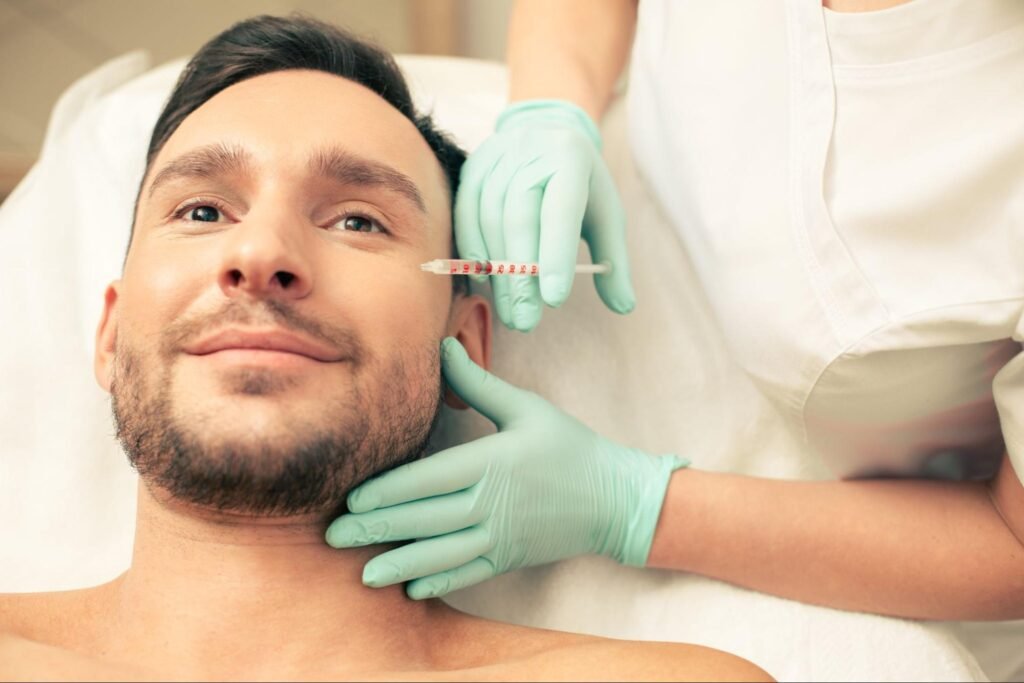 man receiving non-surgical facial treatment in Weslaco, TX