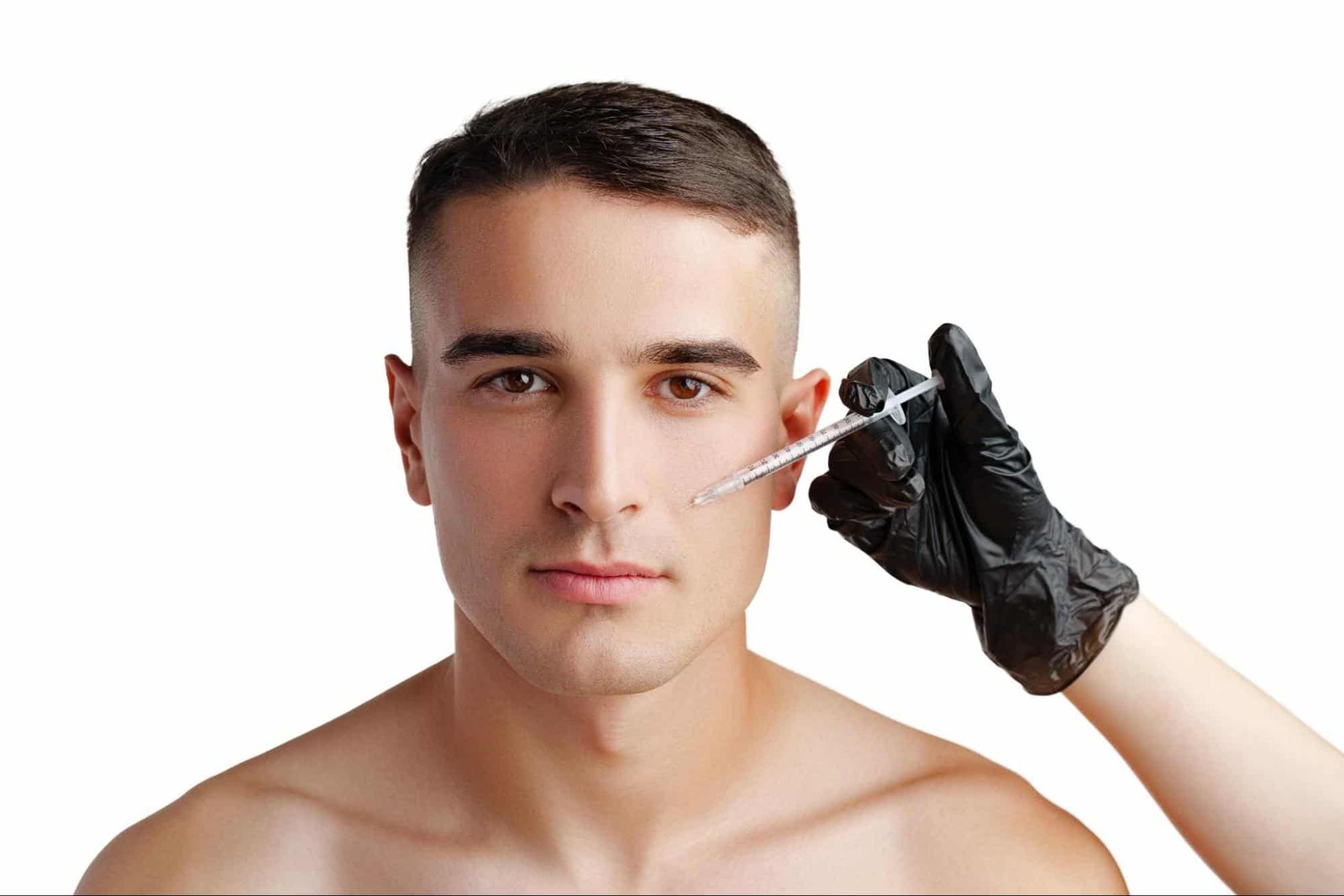 man receiving facial injection
