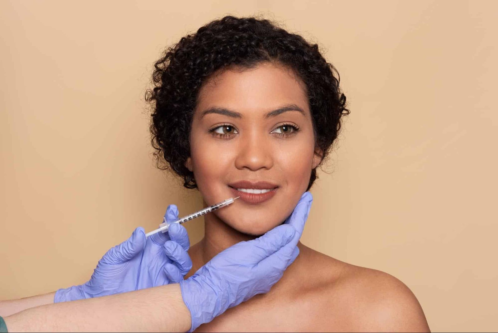 woman receiving lip injection