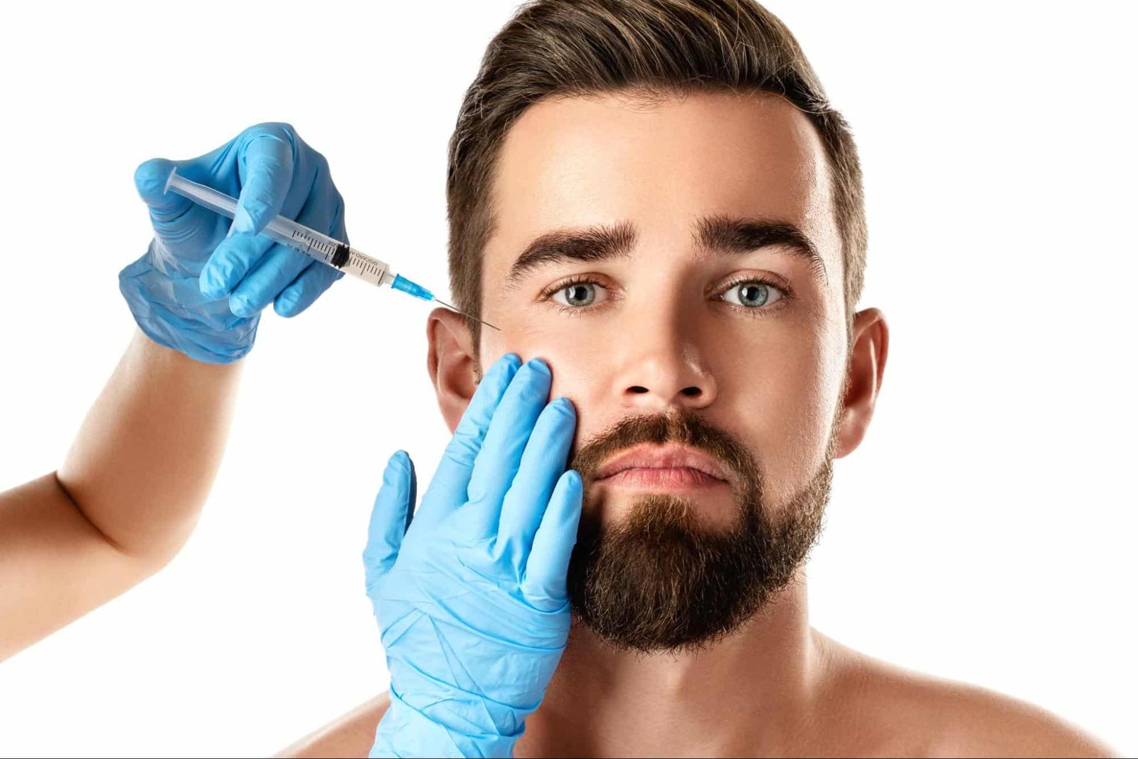 man receiving facial injection