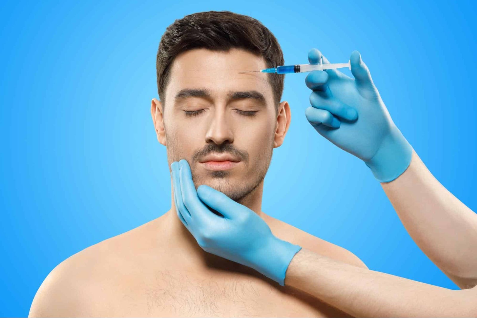 man receiving injection on forehead