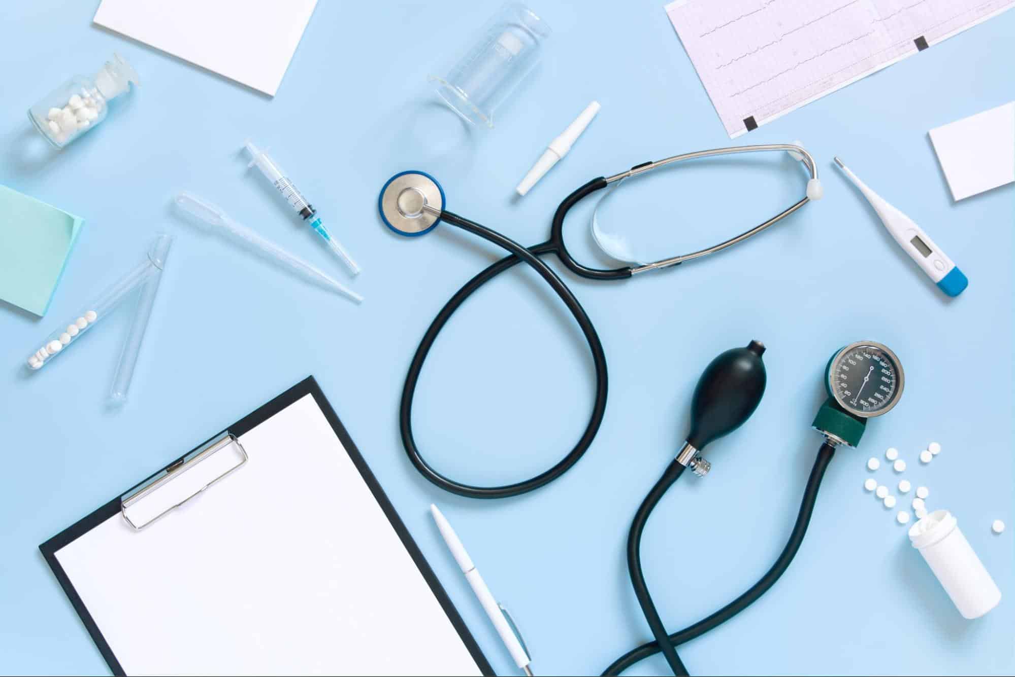 medical tools on table of primary care provider