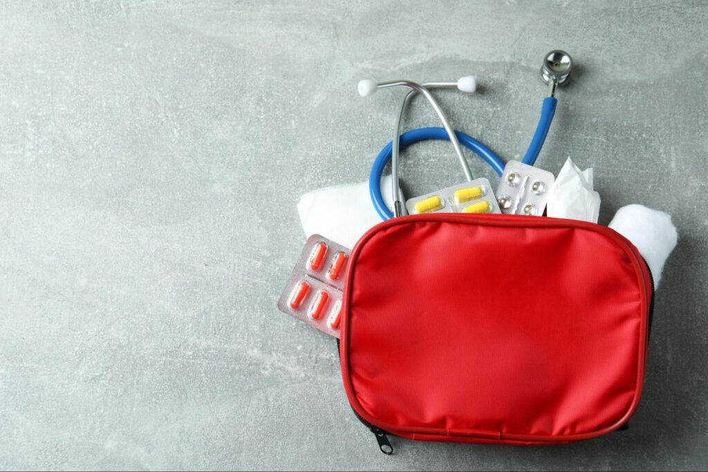 first aid kit, representing the need for a walk-in clinic after hours in Weslaco