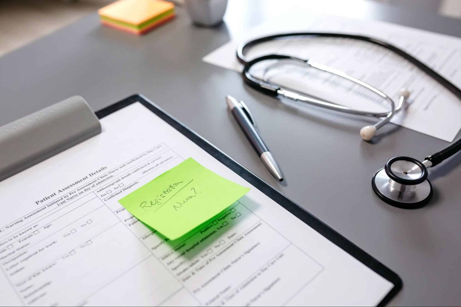 patient assessment form on primary care provider’s desk