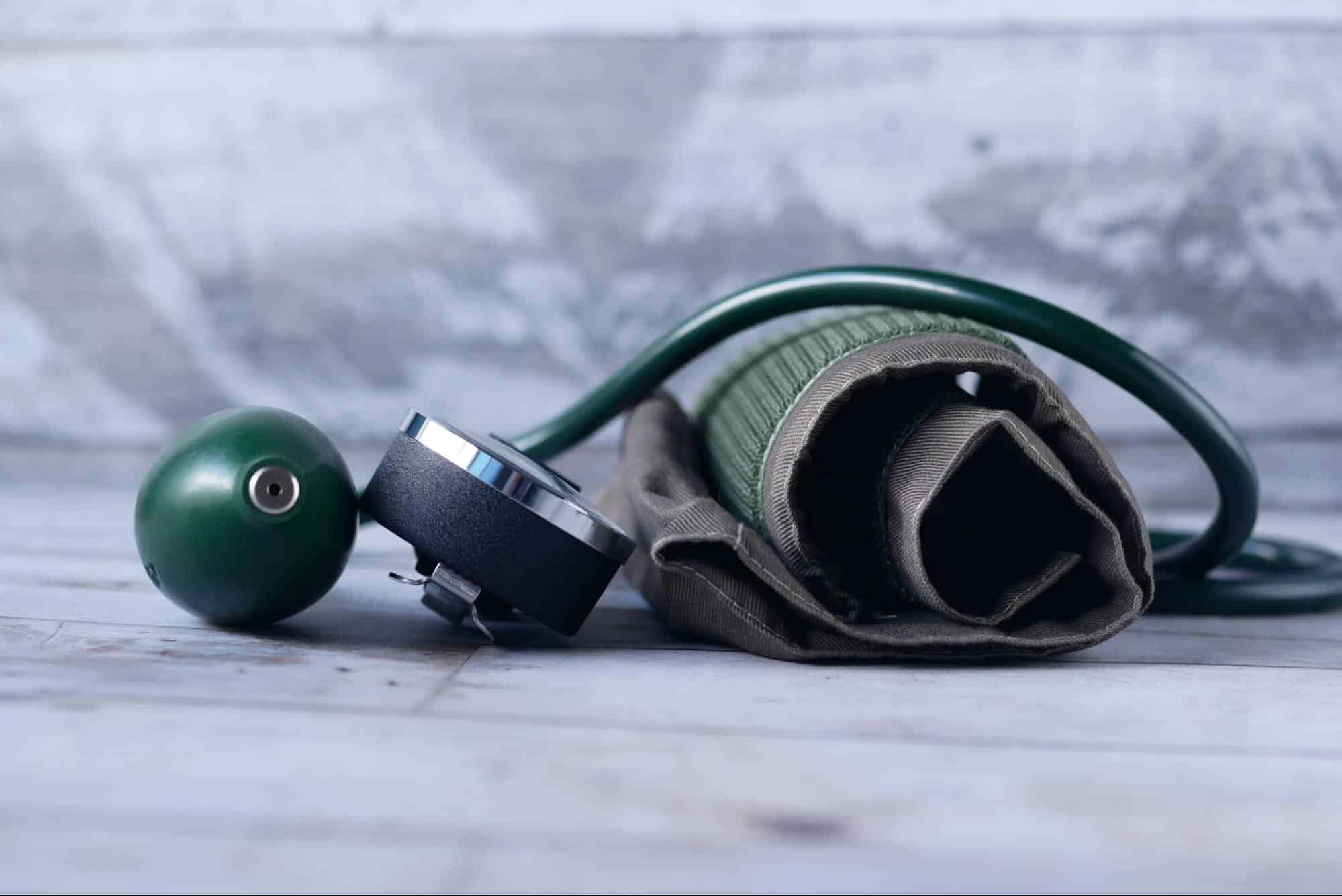 Blood pressure cuff and gauge used to check blood pressure at an open late medical clinic in Weslaco, TX.