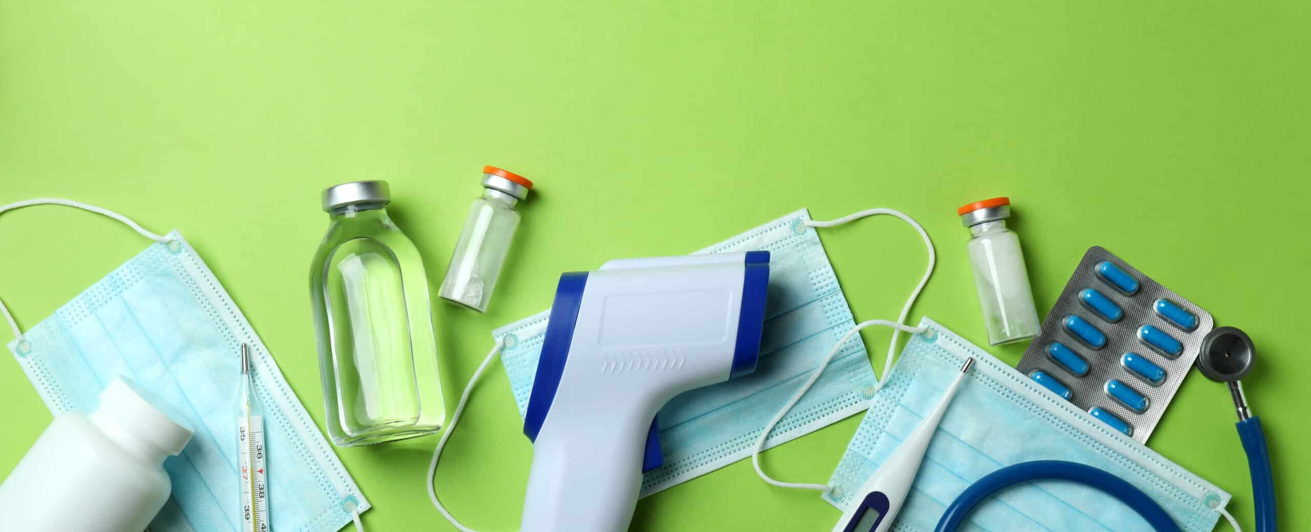 medical tools against green background