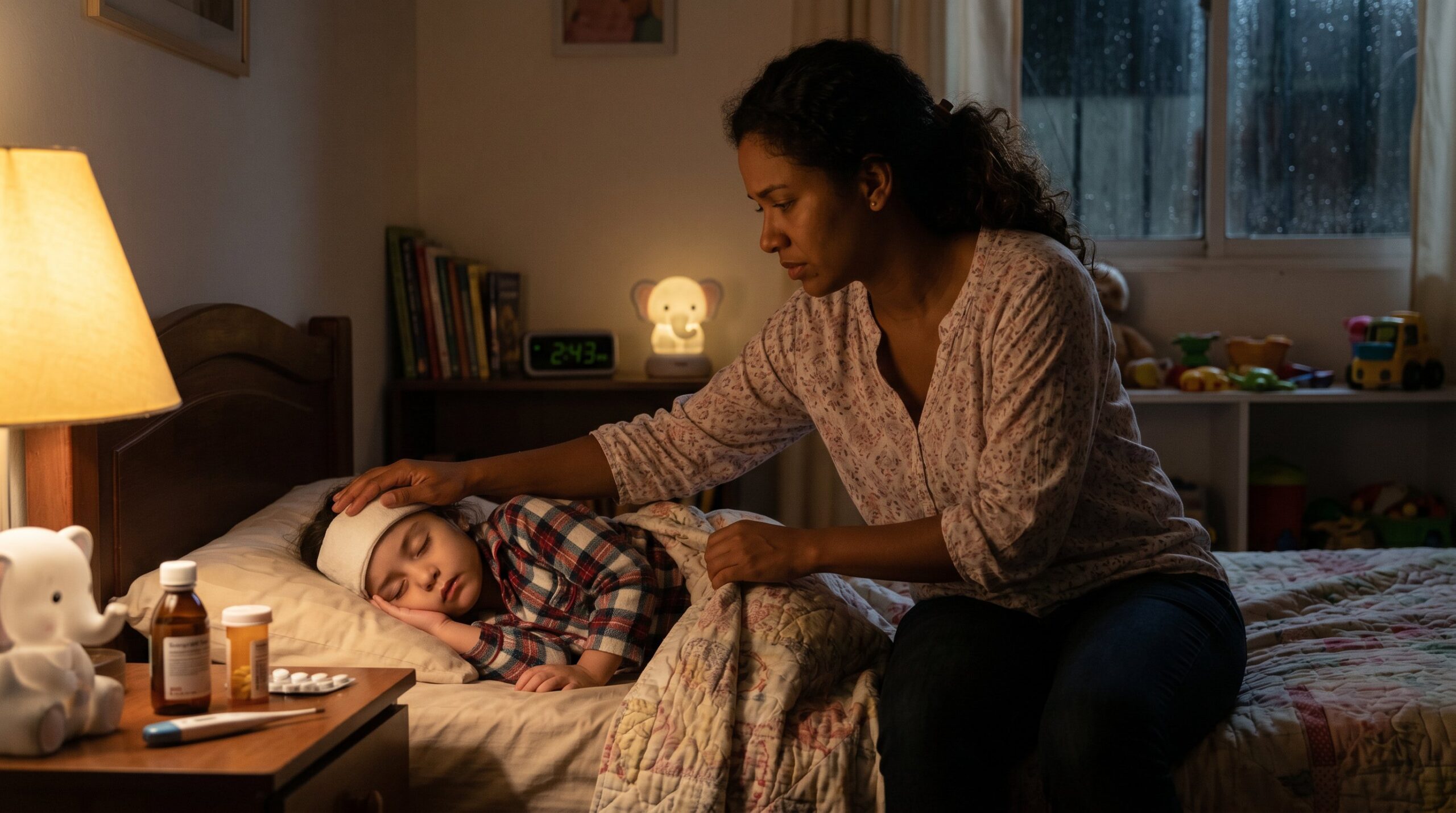 mother caring for sick child