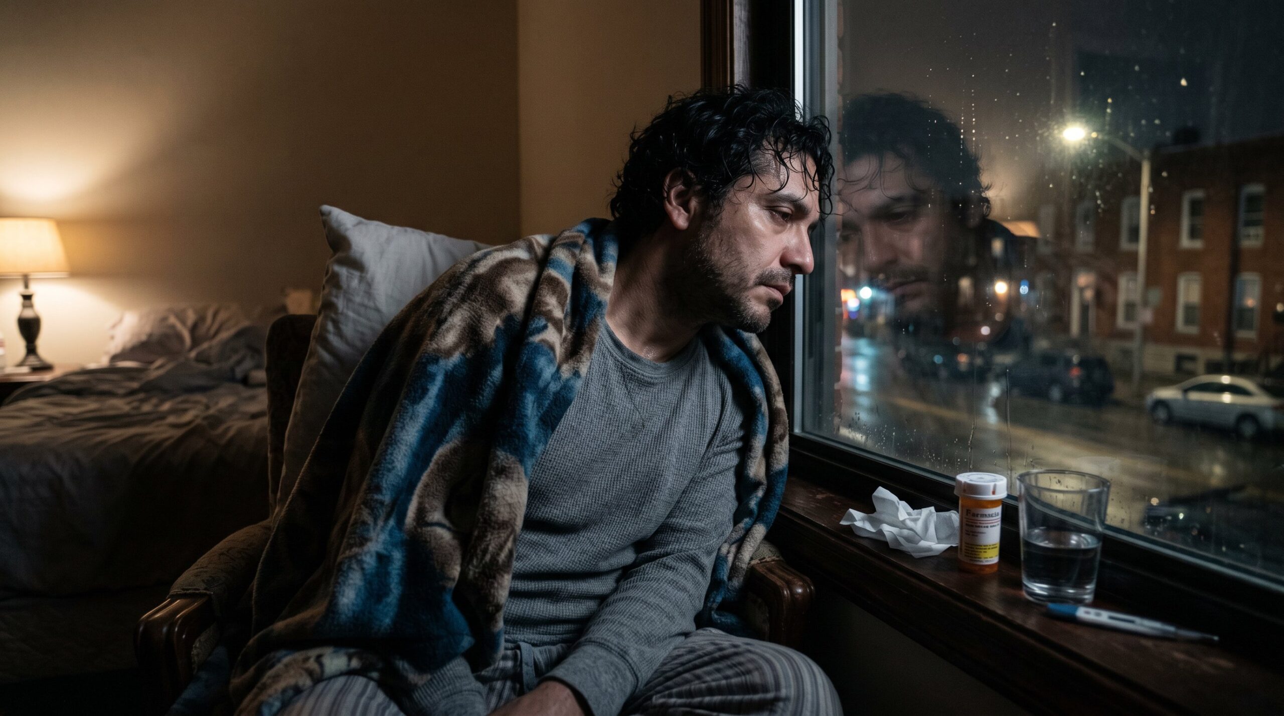 sick man in need of after-hours clinic