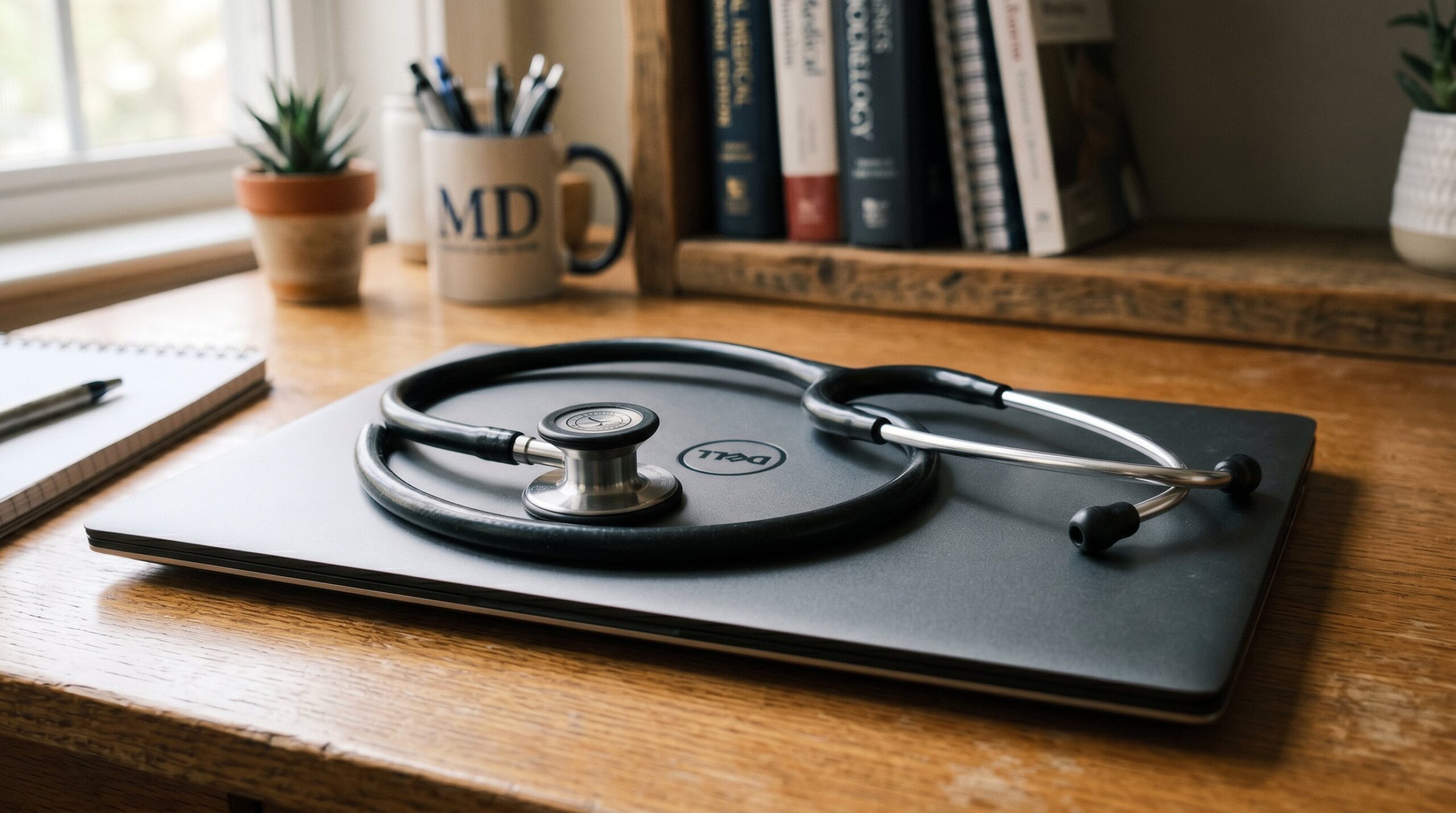 stethoscope on laptop, representing the care and comfort that Primary Care Telemedicine in Weslaco offers