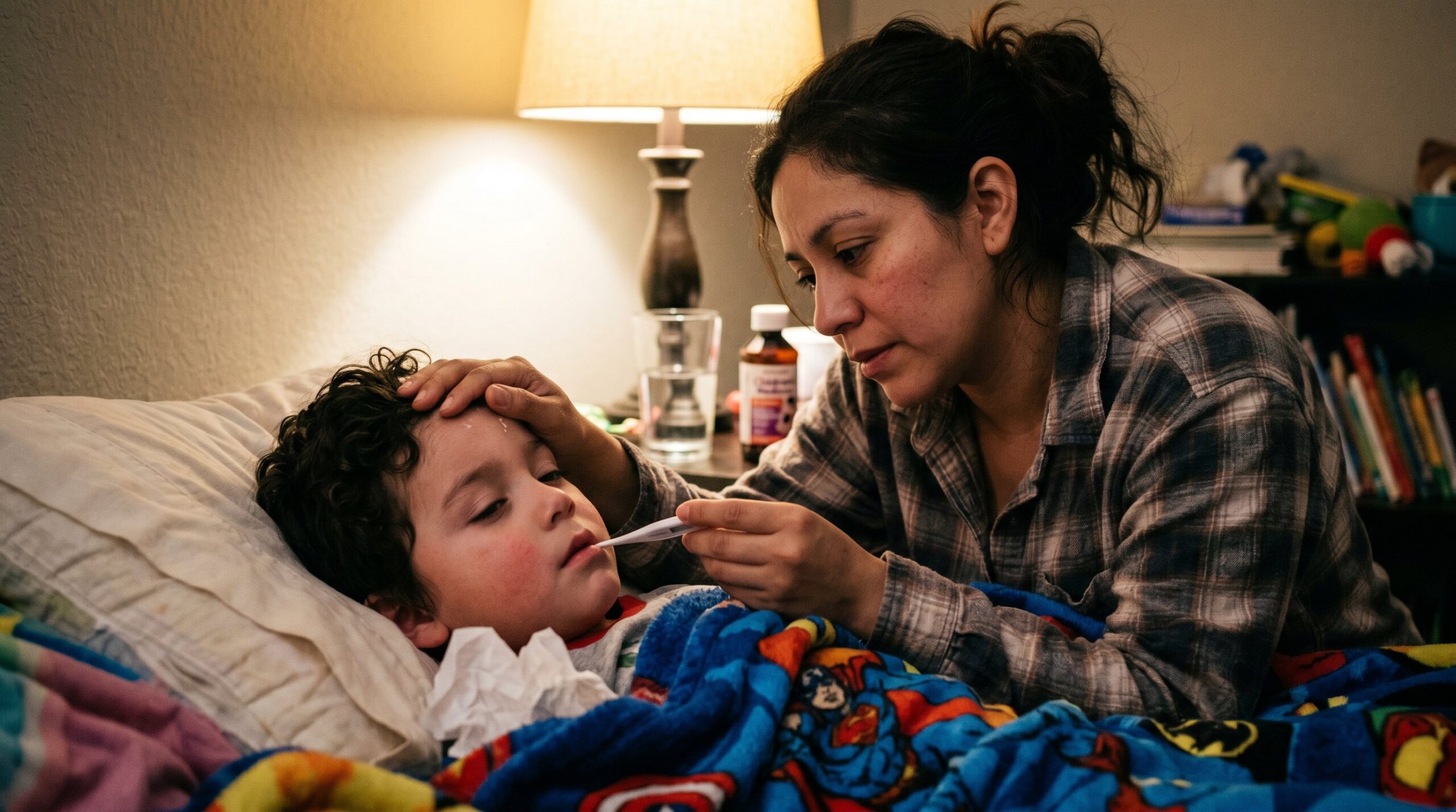 mother taking care of sick child
