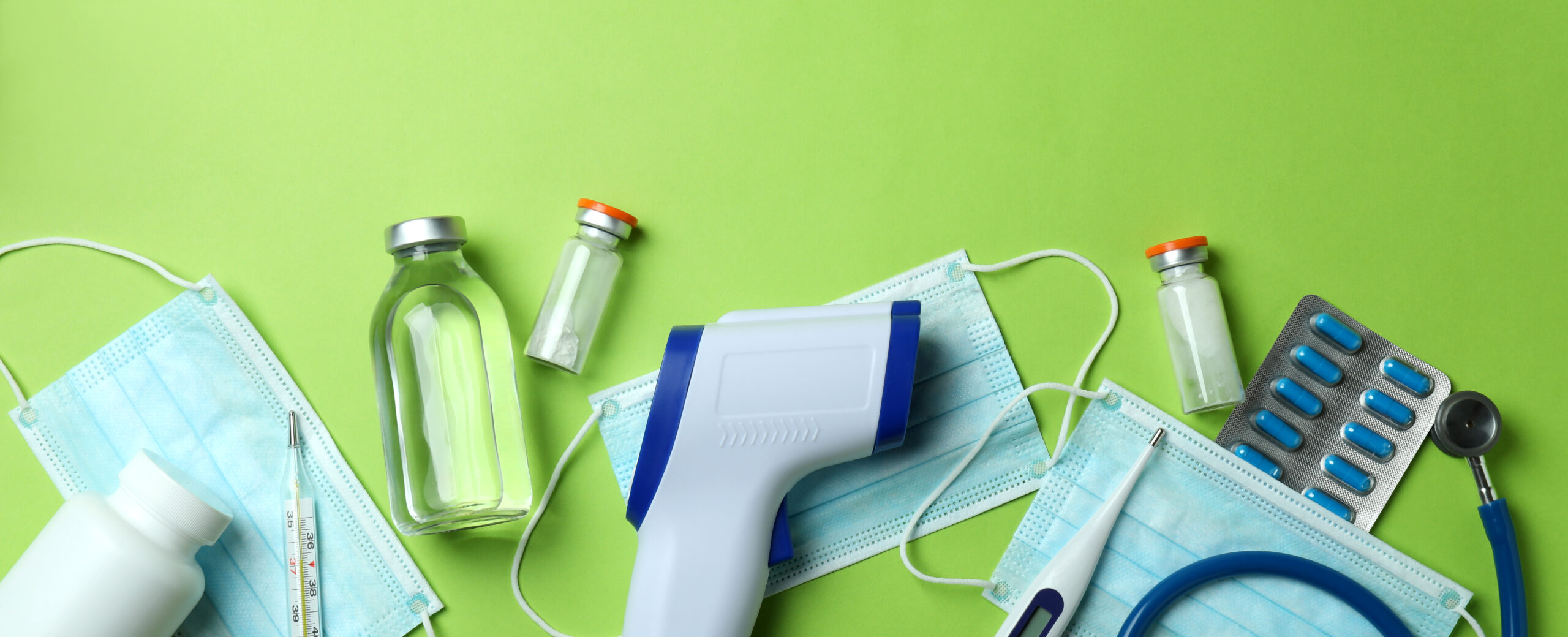 medical tools on a green background