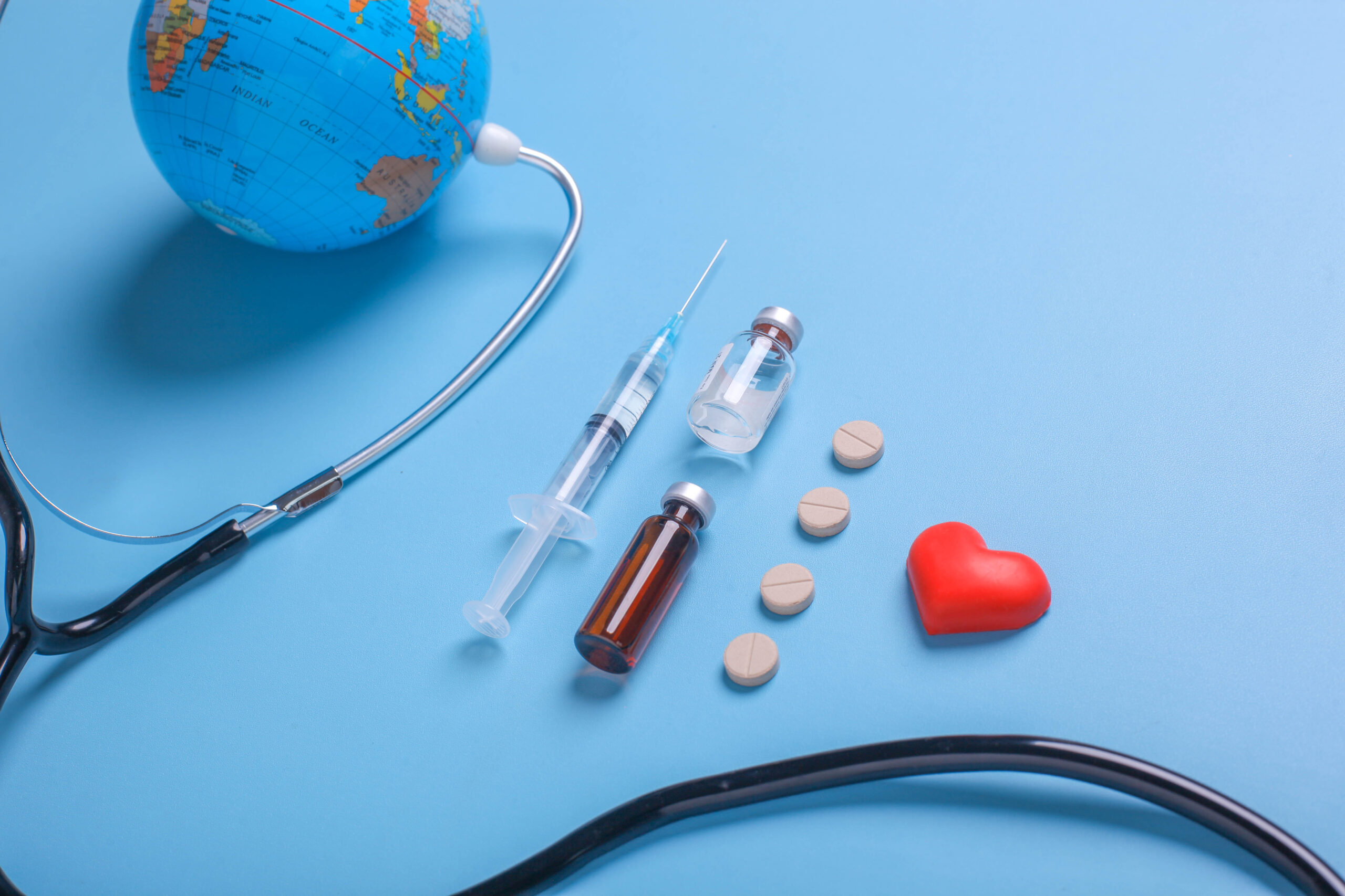 stethoscope, medicine, globe, and heart